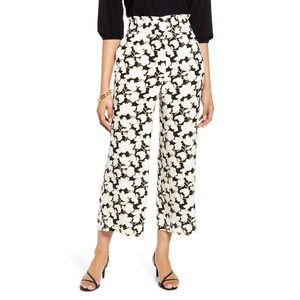 Halogen Plus Size 2X Floral Print Paperbag Wide Leg Crop Pants Black White